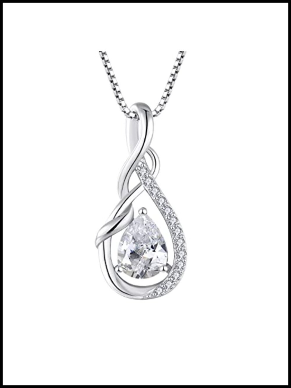 Sterling Silver Infinity Teardrop Necklace with Cubic Zirconia